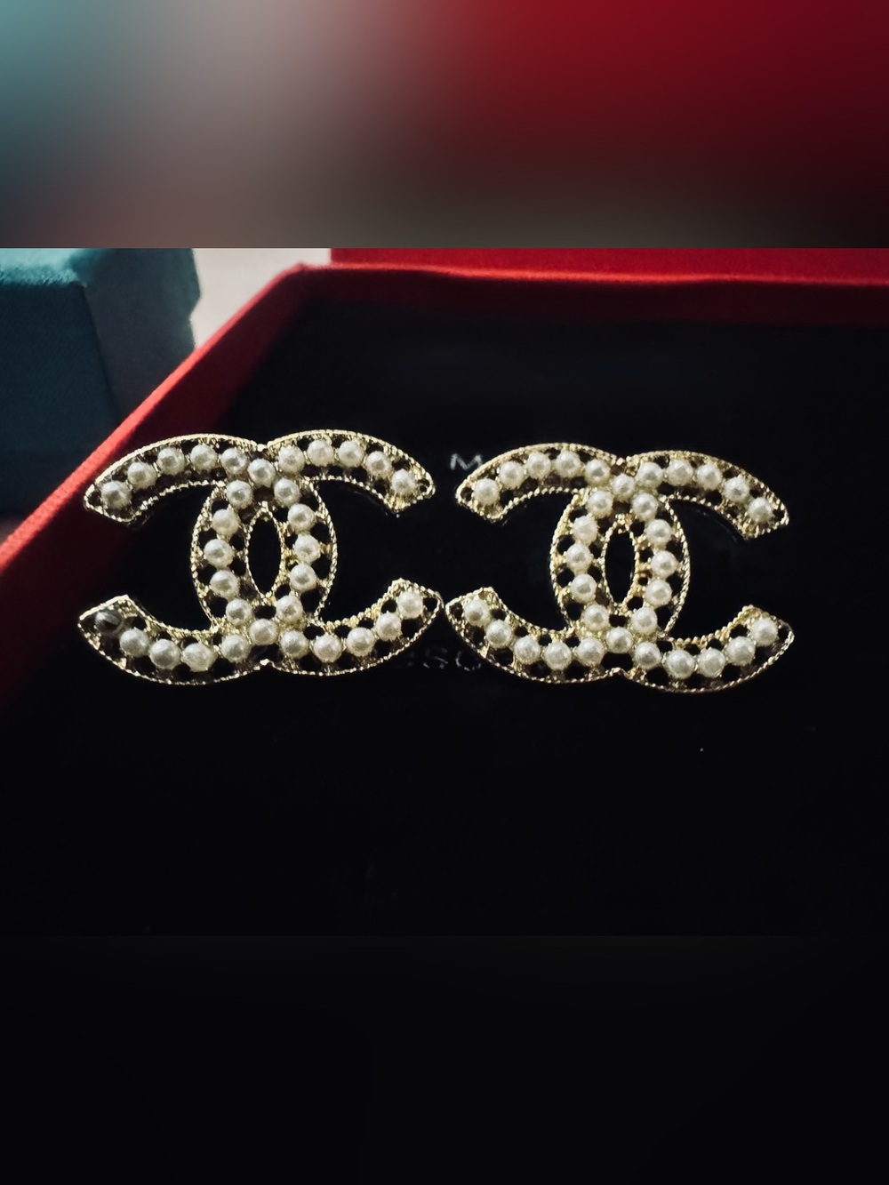 CHANEL Pearl-Embellished Interlocking Logo Earrings